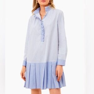 Tuckernuck Blue Gentleman’s Stripe Tate Long Sleeve Shirt Dress | S